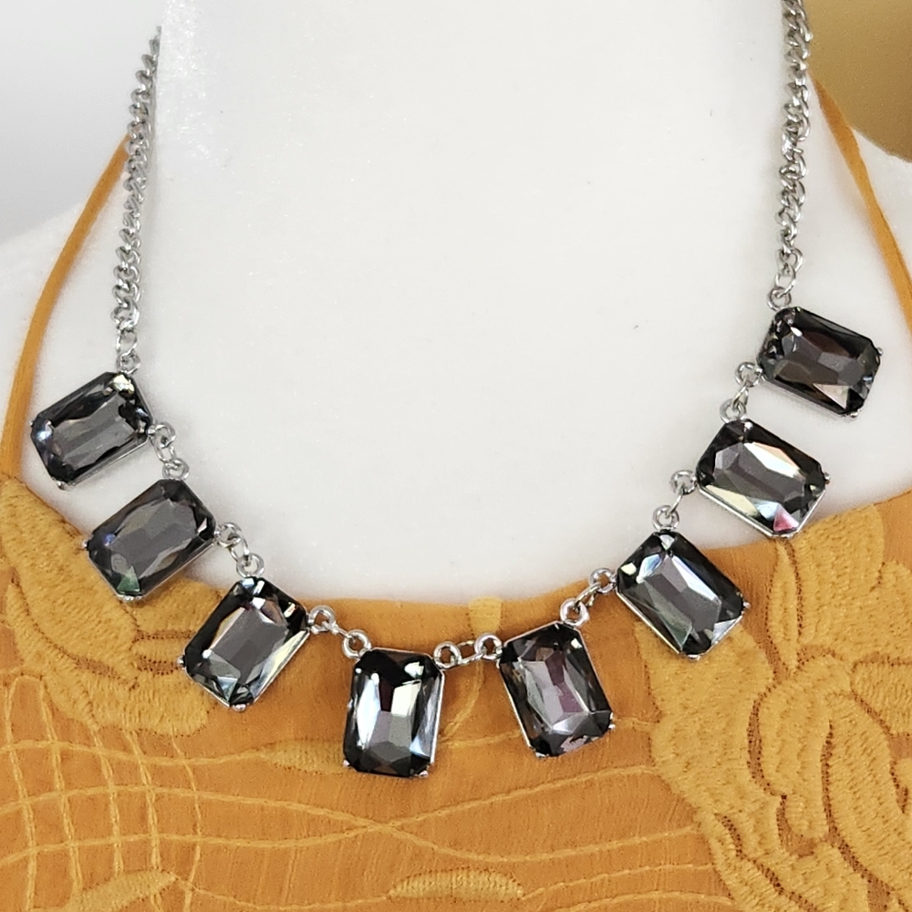 Smoky Gray Large Crystals Statement Necklace - image 2